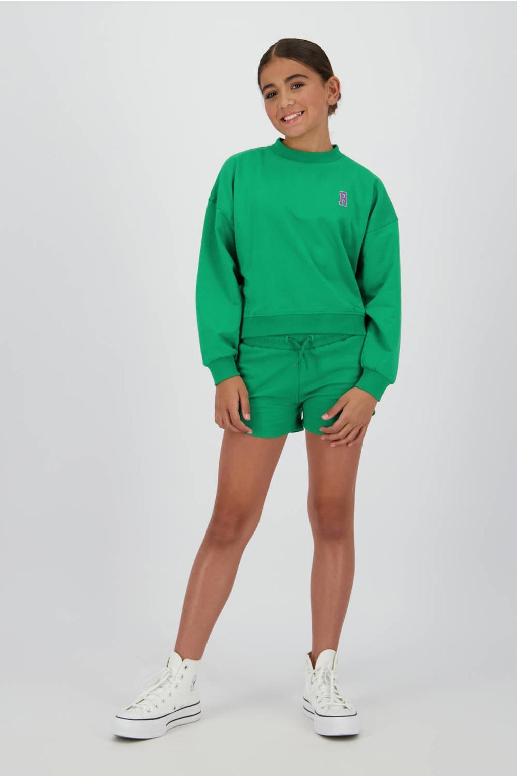 Groene meisjes Raizzed relaxed sweatshort met regular waist, elastische tailleband met koord en printopdruk