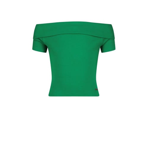 Raizzed off shoulder top groen Effen