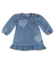 thumbnail: Blauwe meisjes BESS spijkerjurk van jog denim met effen, lange mouwen, ronde hals en 3D applicatie