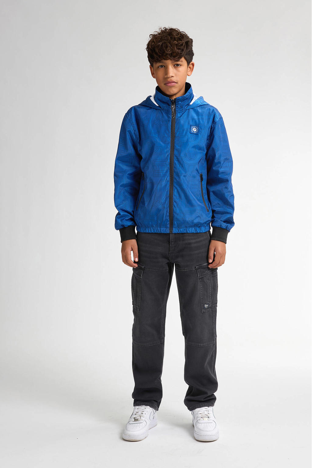 Blauw en zwarte jongens Petrol Industries jack van polyester met lange mouwen, capuchon en ritssluiting