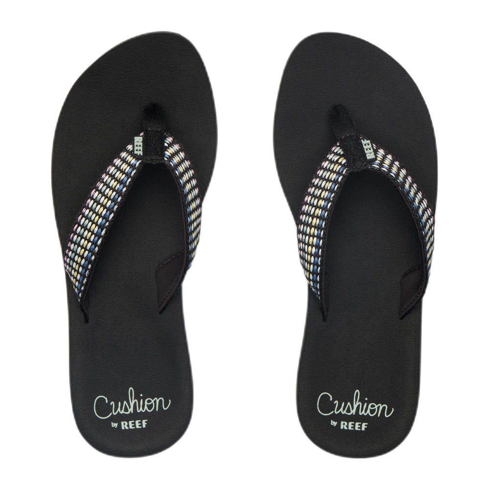 Zwarte dames Reef Baja Elana teenslippers van textiel 
