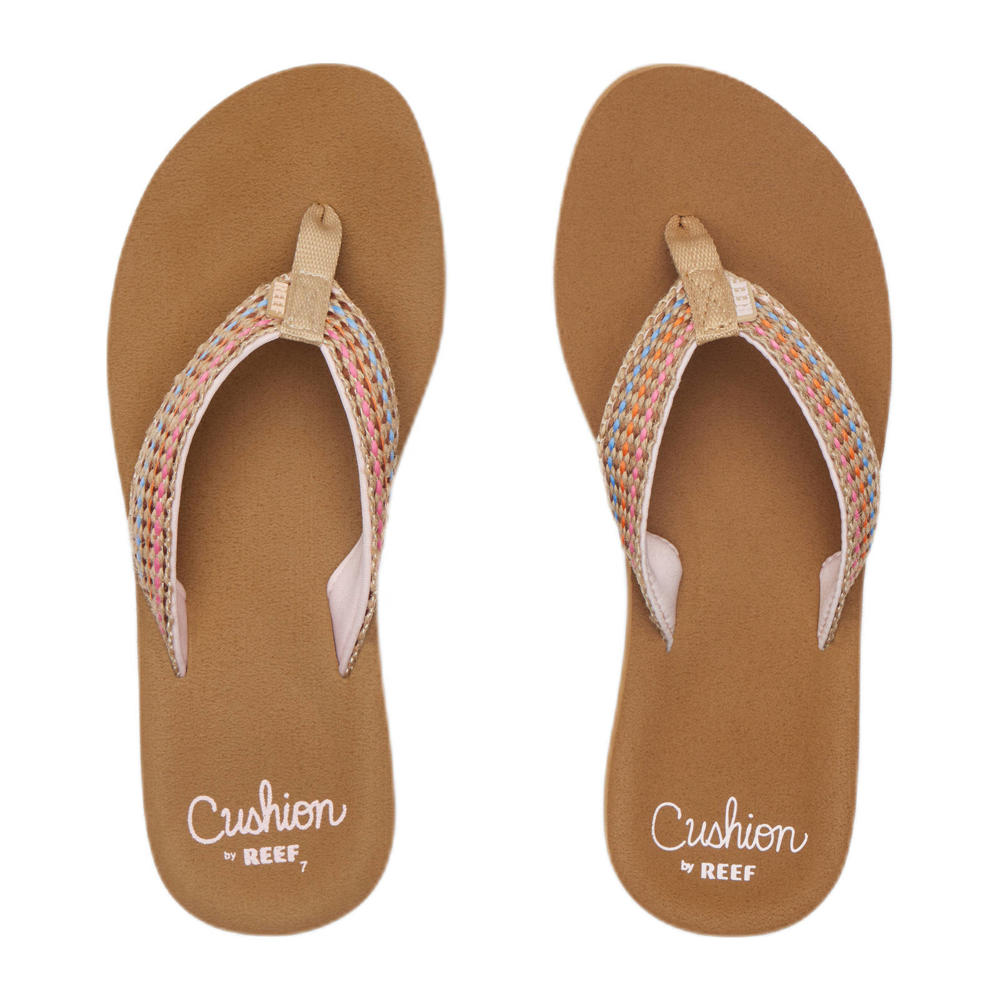 Bruin en roze dames Reef Baja Elana teenslippers van textiel 