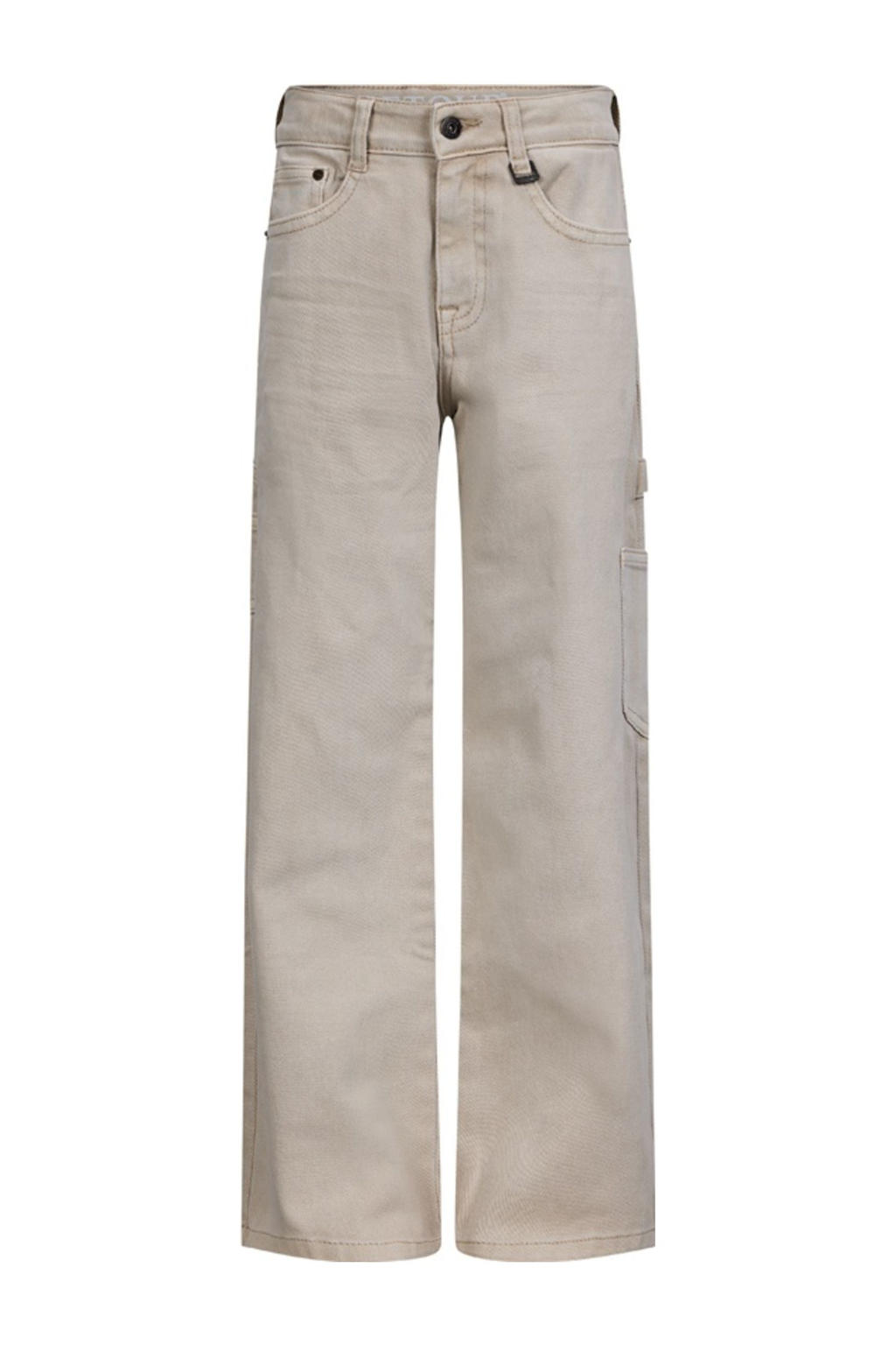 Beige jongens Retour Jeans relaxed wide leg jeans van stretchdenim met rits- en knoopsluiting en effen