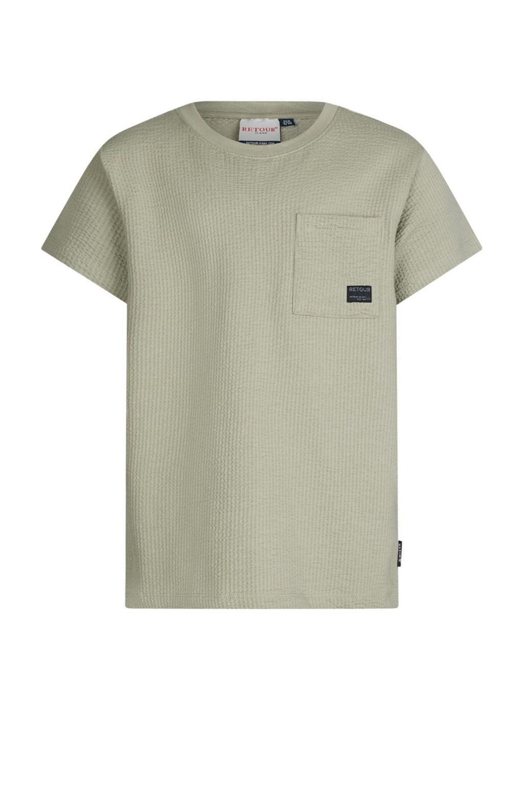 Groene jongens Retour Jeans T-shirt van stretchkatoen met effen, korte mouwen en ronde hals