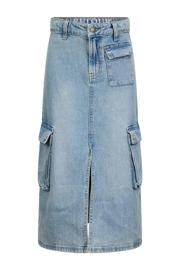 thumbnail: Light blue denim meisjes Retour Jeans spijkerrok gemaakt van stretchdenim en met rits- en knoopsluiting