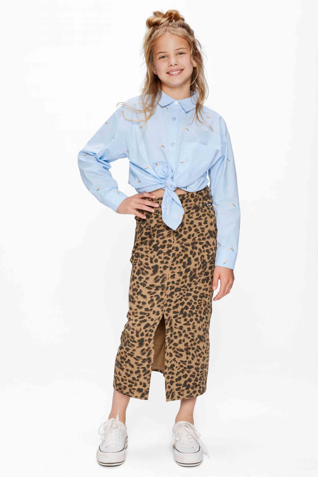 Bruin en zwarte meisjes Retour Jeans midi rok gemaakt van katoen en met rits- en knoopsluiting