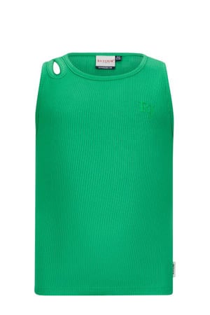 mouwloze top groen rib gebreid