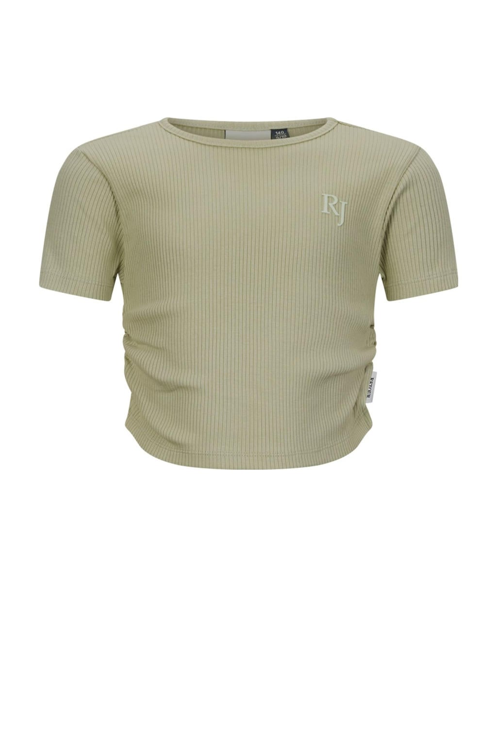 Groene meisjes Retour Jeans T-shirt rib gebreid van katoen met effen, korte mouwen, ronde hals en plooien