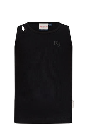 mouwloze top zwart rib gebreid