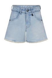 thumbnail: Light blue denim meisjes Retour Jeans loose short van stretchdenim met rits- en knoopsluiting en effen