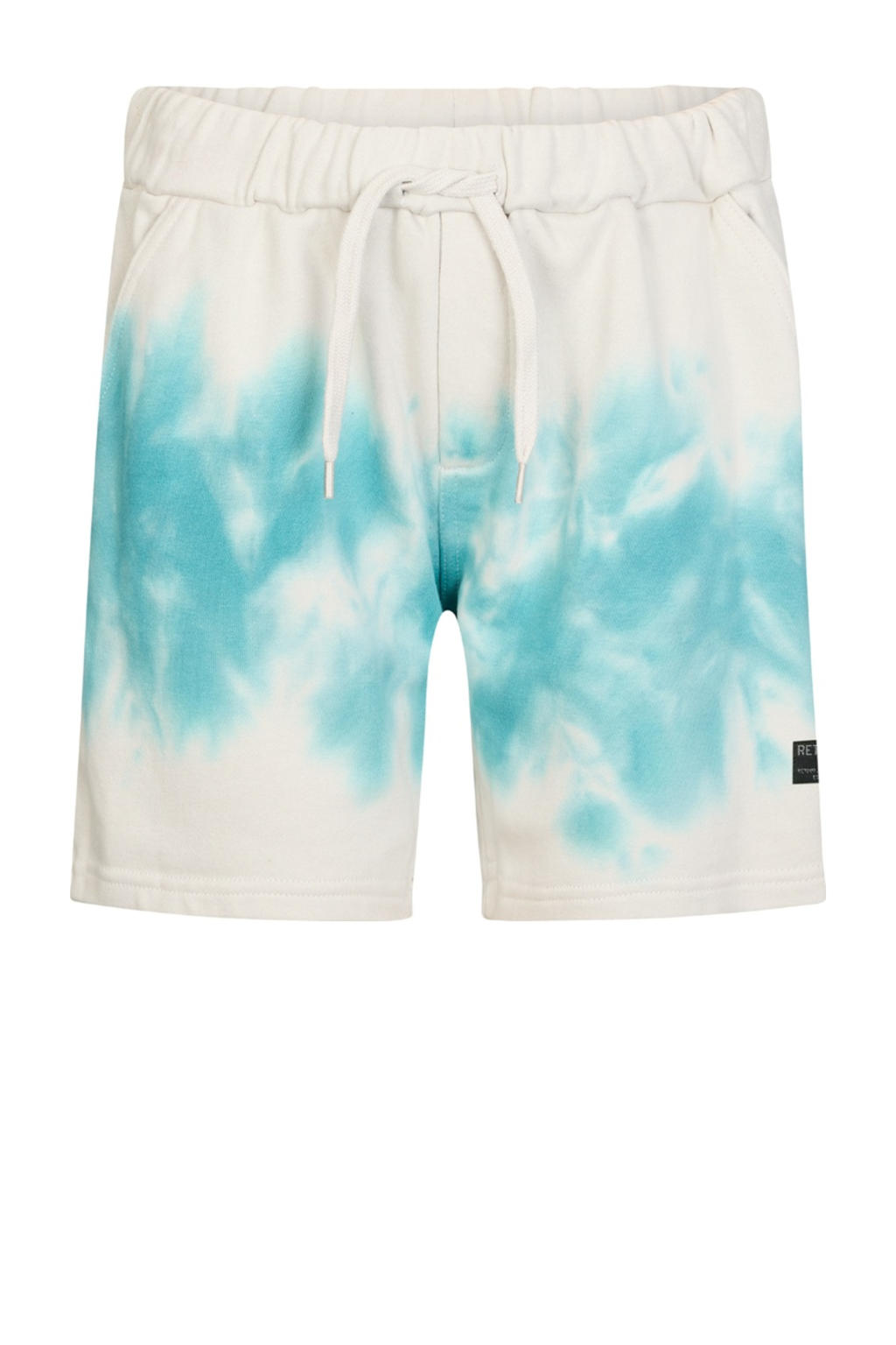 Ecru en blauwe jongens Retour Jeans loose sweatshort met elastische tailleband met koord en tie-dye effect
