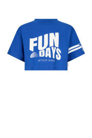 thumbnail: Blauw, kobaltblauw en witte meisjes Retour Jeans T-shirt van katoen met printopdruk, korte mouwen en opstaande kraag