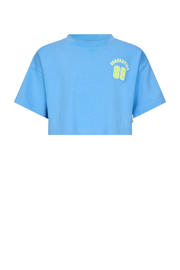 thumbnail: Blauwe meisjes Retour Jeans T-shirt van stretchkatoen met backprint, korte mouwen en opstaande kraag