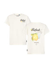 thumbnail: Ecru jongens Retour Jeans T-shirt van katoen met backprint, korte mouwen en ronde hals