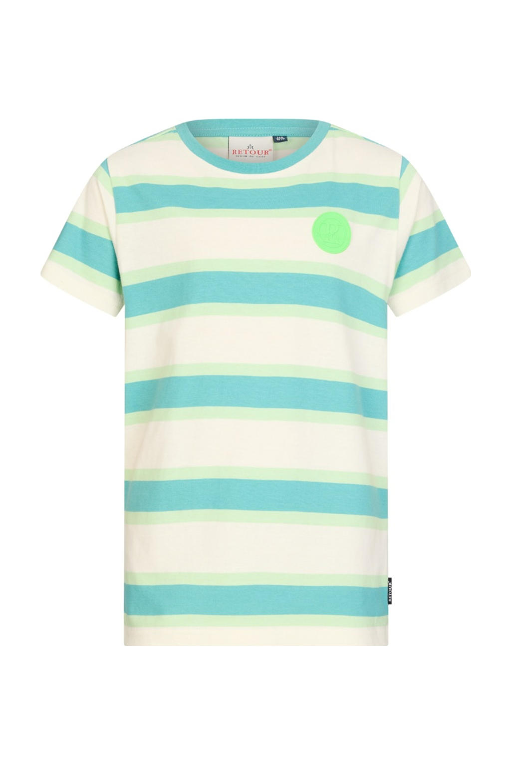 Ecru en blauwe jongens Retour Jeans T-shirt van katoen met strepenprint, korte mouwen en ronde hals