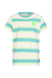 thumbnail: Ecru en blauwe jongens Retour Jeans T-shirt van katoen met strepenprint, korte mouwen en ronde hals