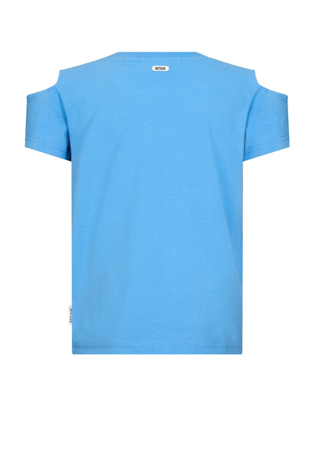 Blauwe meisjes Retour Jeans T-shirt van katoen met printopdruk, korte mouwen, ronde hals en open shoulder