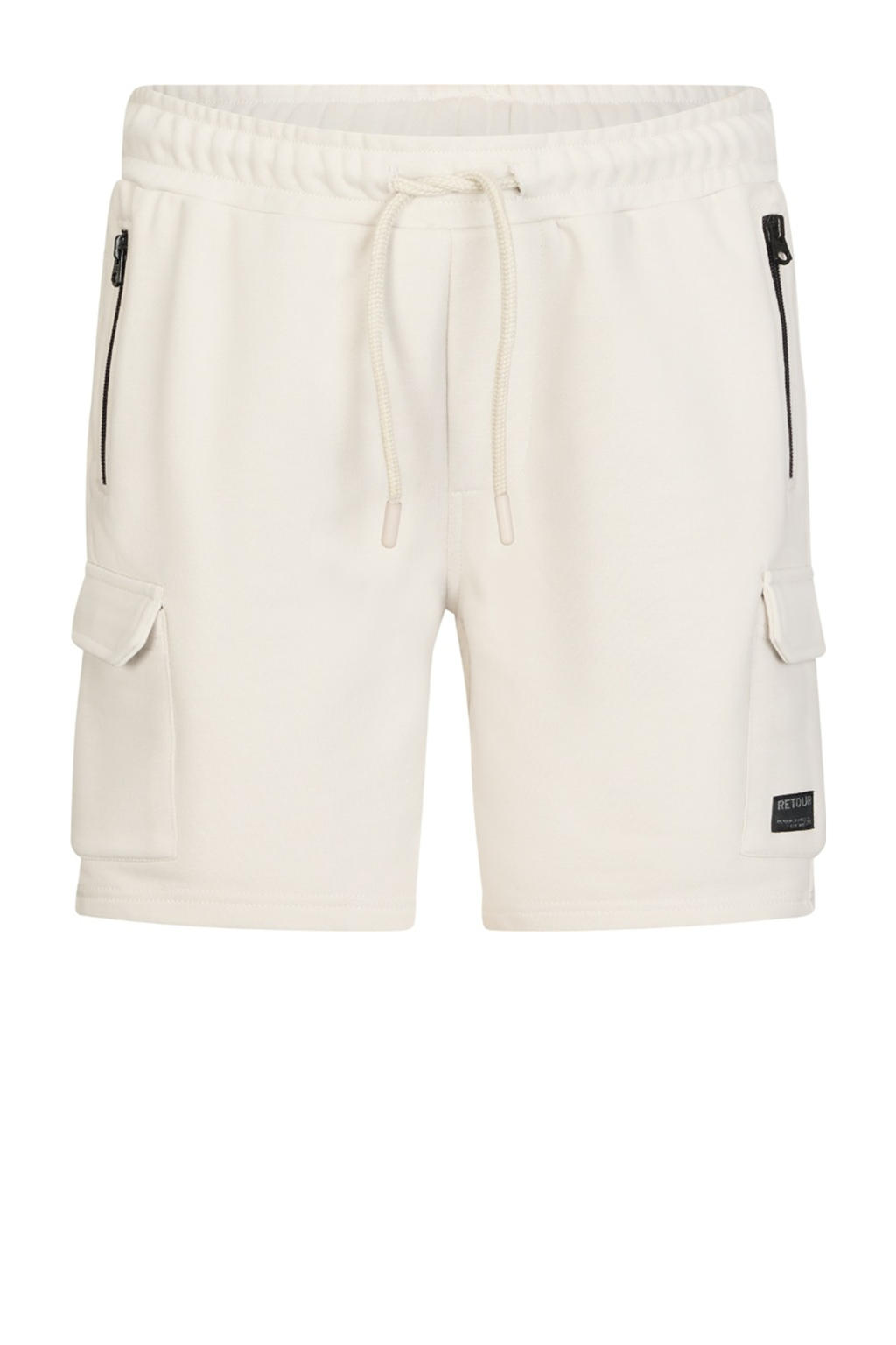 Beige jongens Retour Jeans sweatshort met elastische tailleband met koord en effen