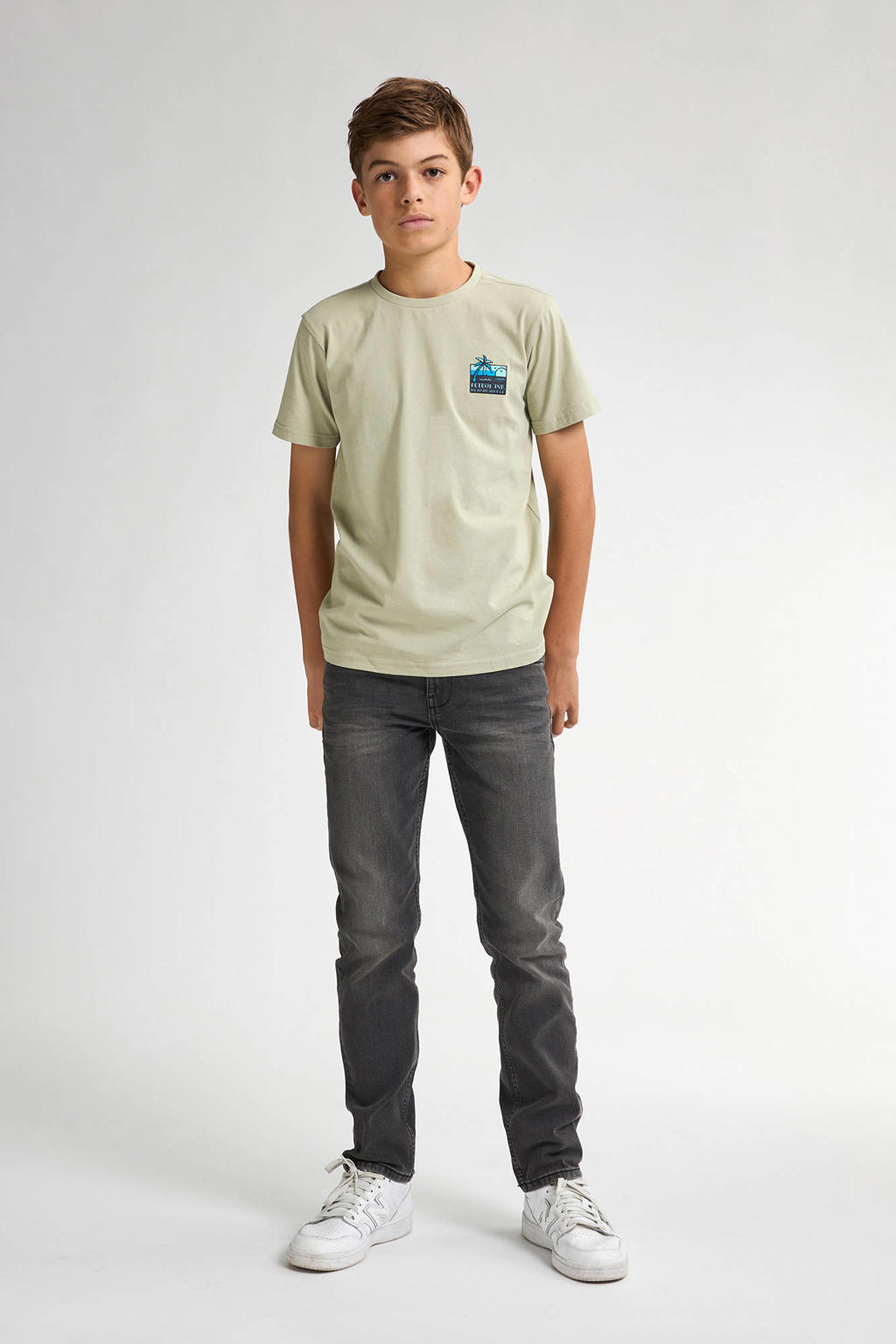 Groene jongens Petrol Industries T-shirt van katoen met logo dessin, korte mouwen en ronde hals