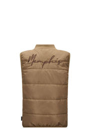 thumbnail: Lichtbruine jongens Retour Jeans X Memphis bodywarmer van polyester met backprint, ronde hals en ritssluiting