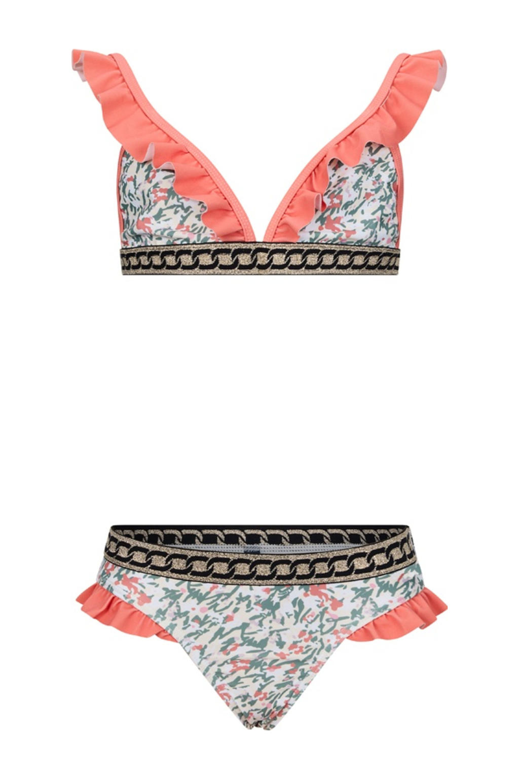 Retour Jeans triangel bikini koraaloranje/groen/wit