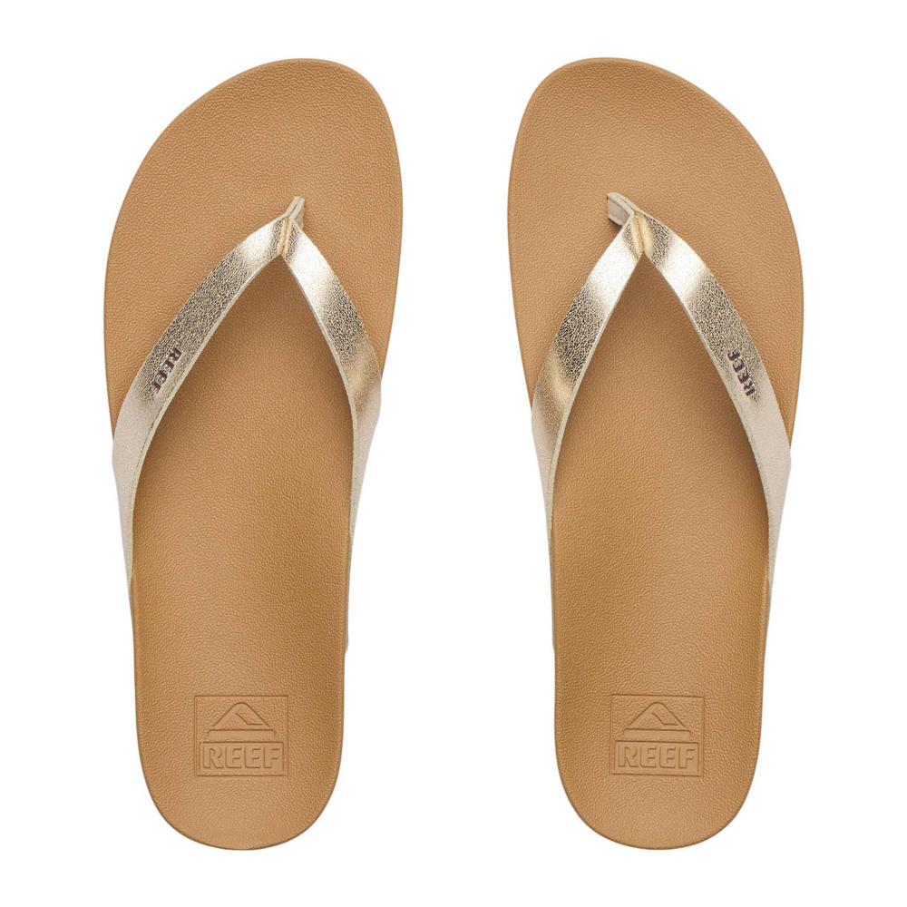 Champagne dames Reef Cushion Bounce Court teenslippers van imitatieleer/rubber met effen