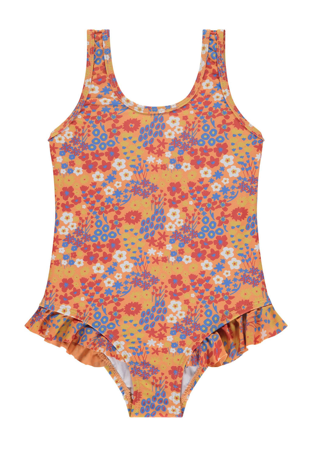 Stains&Stories badpak met ruches oranje/blauw/rood