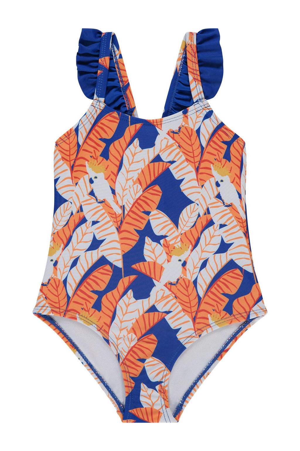 Stains&Stories badpak met ruches blauw/oranje/wit