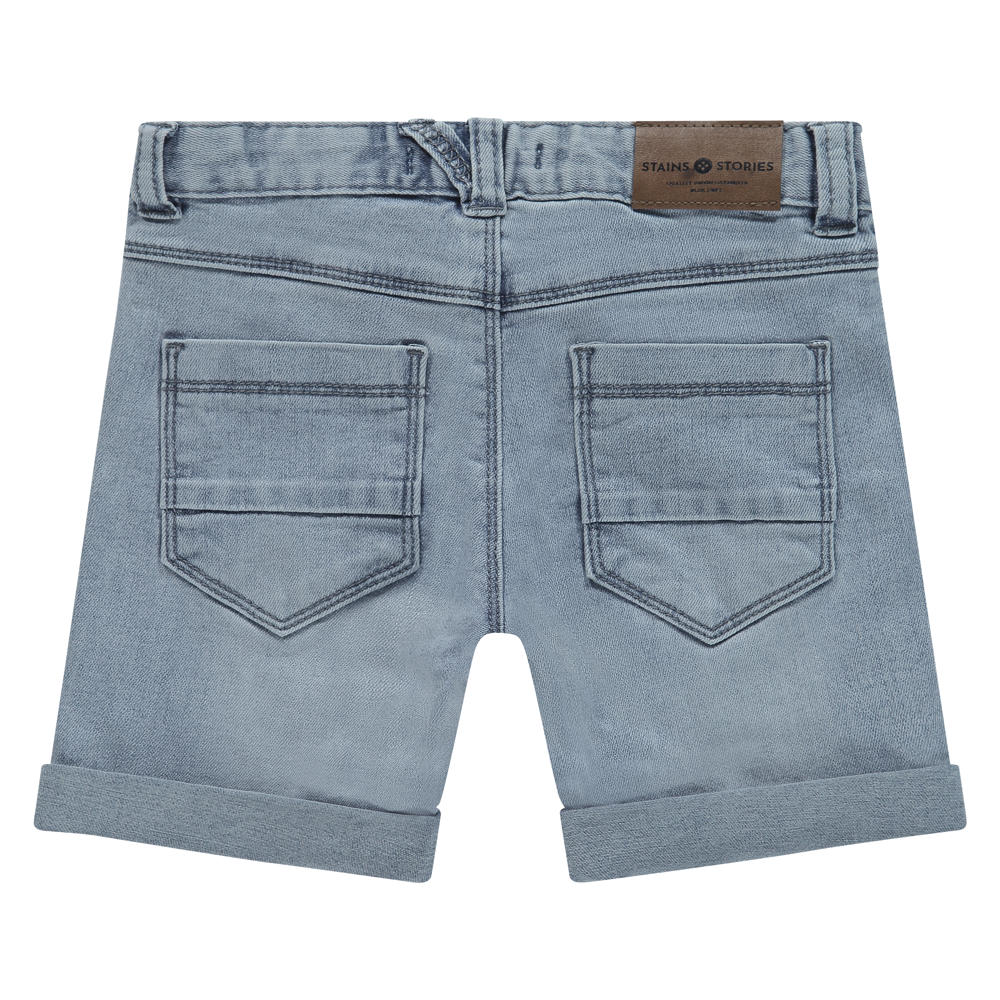 Medium blue denim jongens Stains&Stories regular short van denim met rits- en knoopsluiting en effen