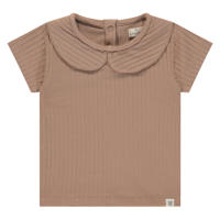 thumbnail: Roze meisjes A Tiny Story T-shirt van stretchkatoen met effen, korte mouwen, peter pan-kraag en drukknoopsluiting