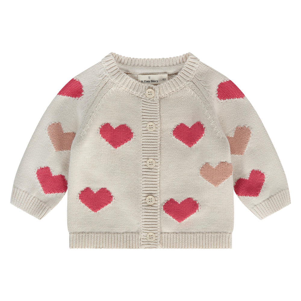 Ecru en rode meisjes A Tiny Story gebreid vest met lange mouwen en ronde hals