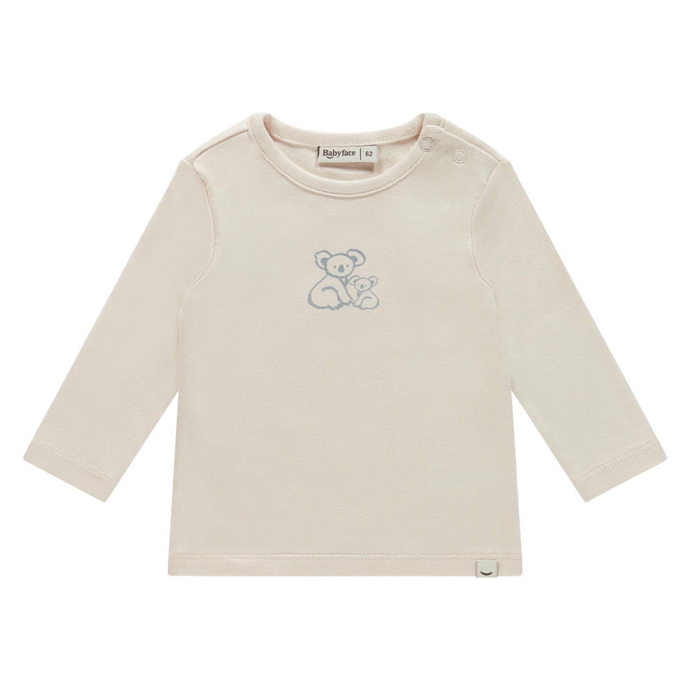 Ecru en blauwe jongens en meisjes Babyface longsleeve van stretchkatoen met printopdruk, lange mouwen, ronde hals en drukknoopsluiting