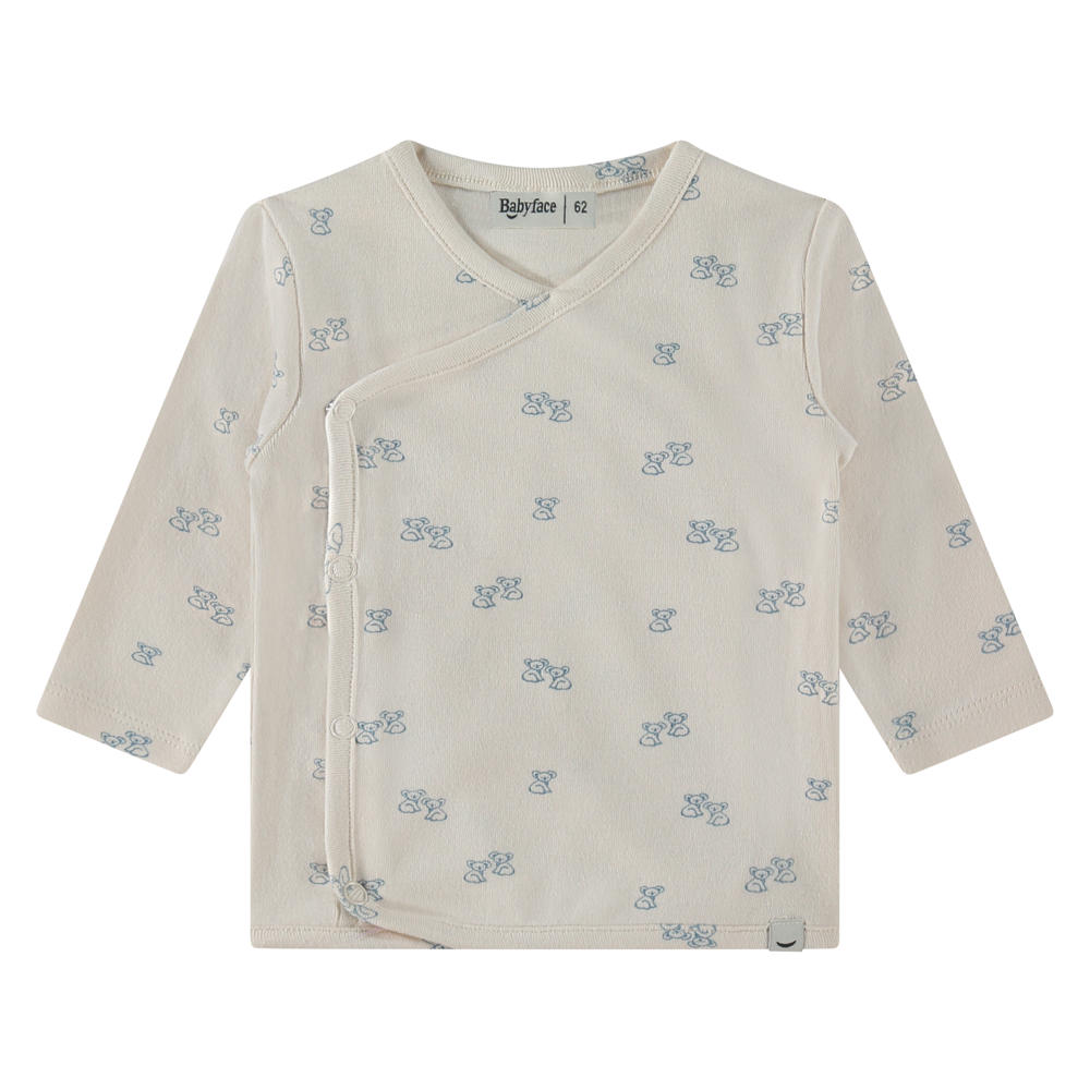Ecru en blauwe jongens en meisjes Babyface longsleeve van stretchkatoen met lange mouwen, overslagkraag en drukknoopsluiting