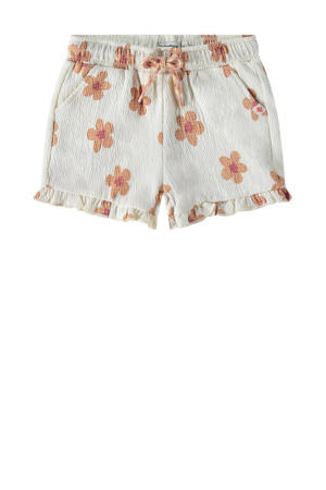 korte broek met bloemenprint ecru/oranje