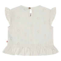 thumbnail: Ecru meisjes Babyface T-shirt broderie van katoen met effen, kapmouwtjes, ronde hals, knoopsluiting en volant