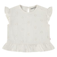 thumbnail: Ecru meisjes Babyface T-shirt broderie van katoen met effen, korte mouwen, ronde hals en knoopsluiting