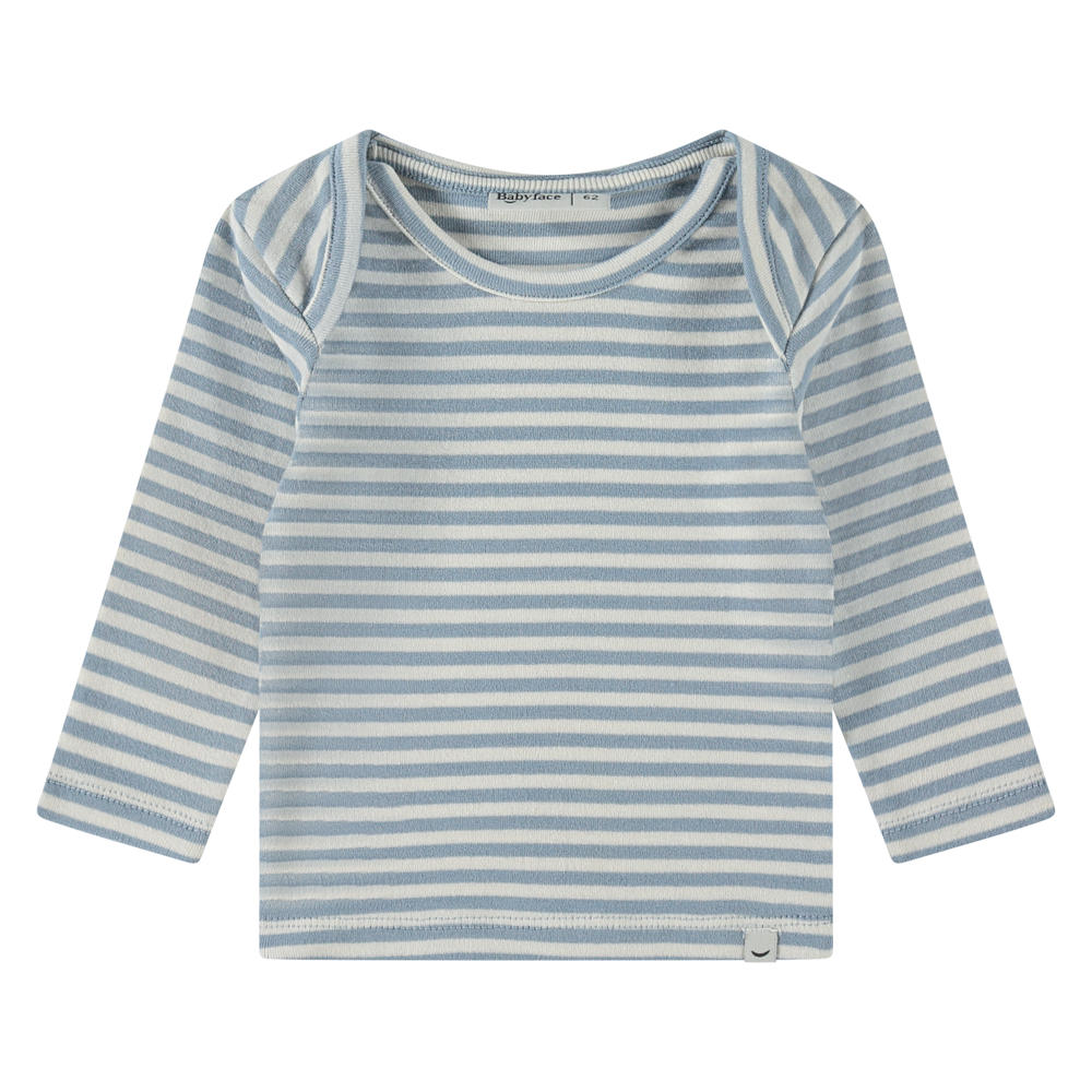 Blauw en witte jongens en meisjes Babyface longsleeve van stretchkatoen met strepenprint, lange mouwen en ronde hals