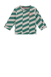 thumbnail: Groen en ecru jongens Babyface longsleeve van sweat materiaal met lange mouwen, ronde hals en drukknoopsluiting