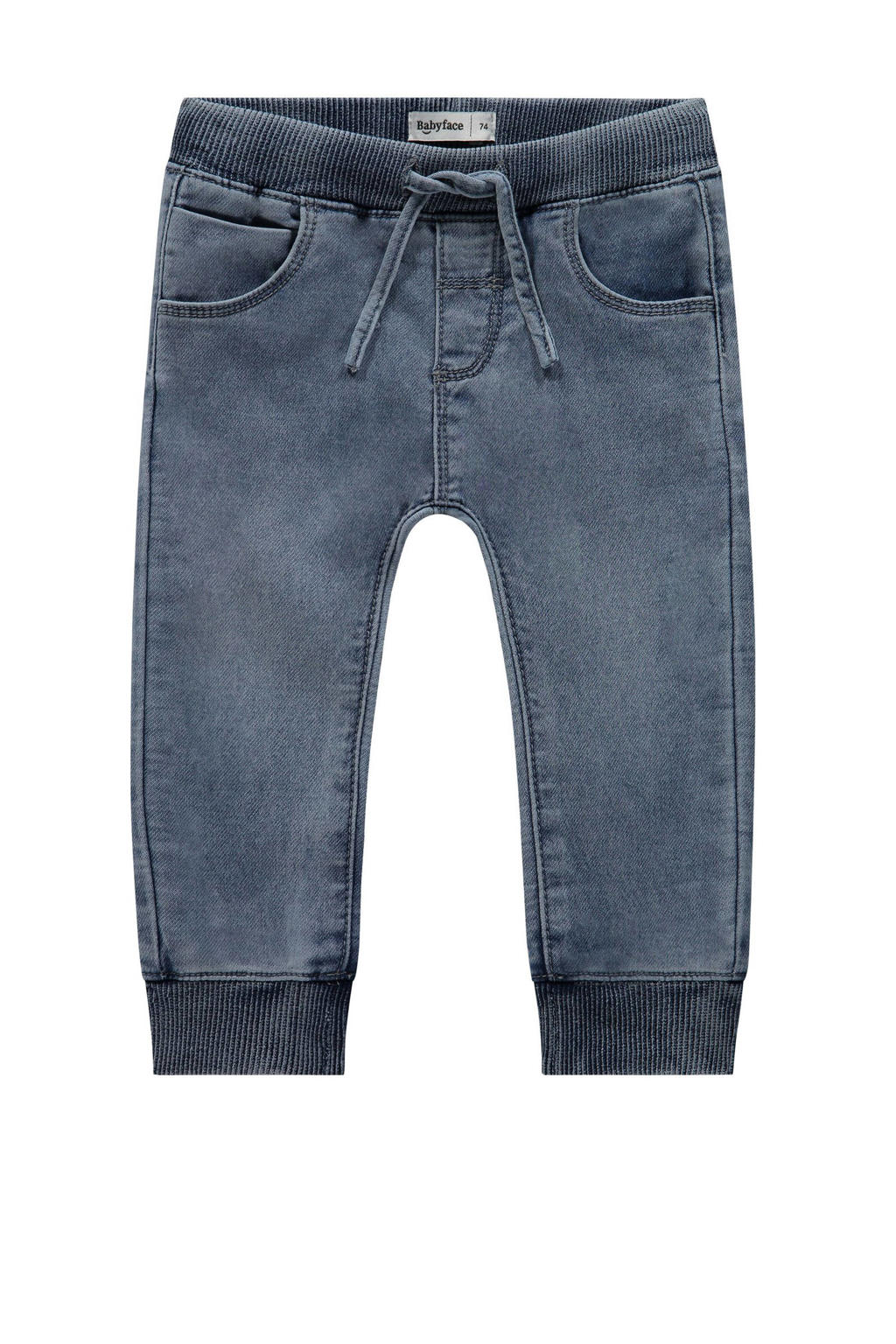 Blauwe jongens Babyface regular waist regular fit jeans van jog denim met elastische tailleband met koord en effen