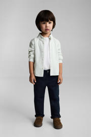 thumbnail: Marineblauwe jongens Mango Kids regular casual broek van stretchkatoen met rits- en knoopsluiting en effen