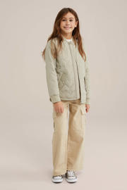 thumbnail: Groene meisjes WE Fashion bomberjack van polyester met effen, lange mouwen, ronde hals en quilted