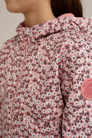 thumbnail: Lichtroze, wit en zwarte meisjes WE Fashion softshell jas met bloemenprint, lange mouwen, capuchon en ritssluiting