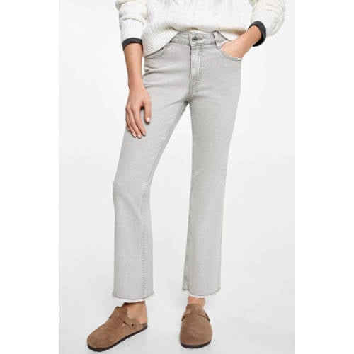MANGO TEEN regular waist flared jeans grey denim Grijs Effen