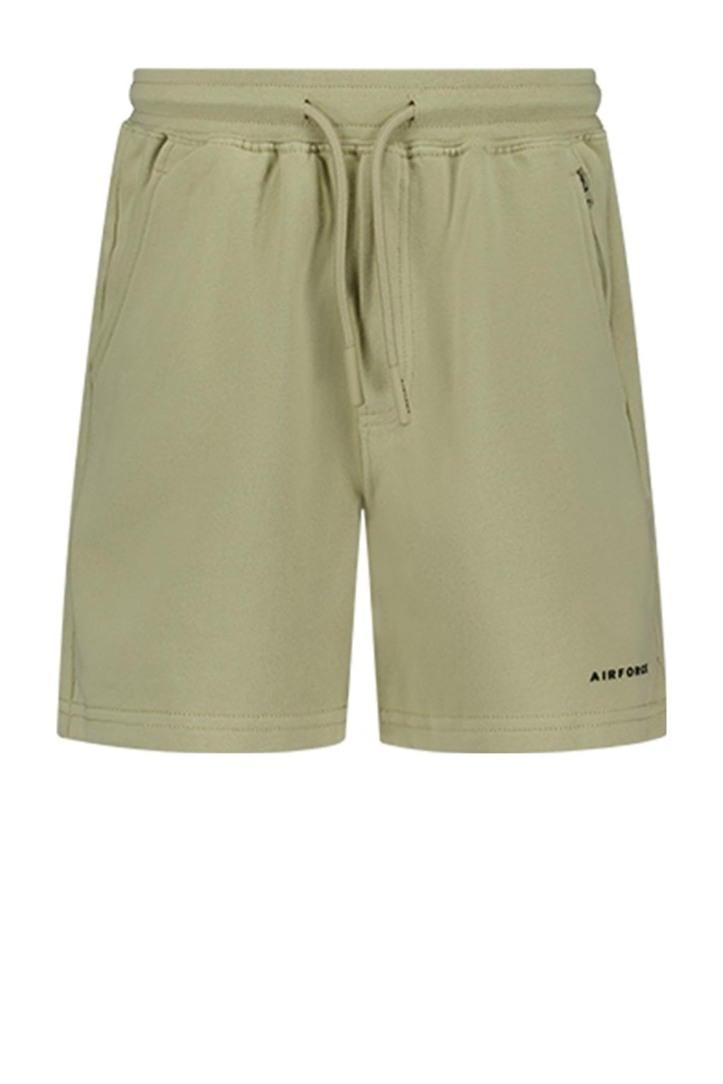 Kakikleurige jongens Airforce regular sweatshort van katoen met elastische tailleband met koord en effen