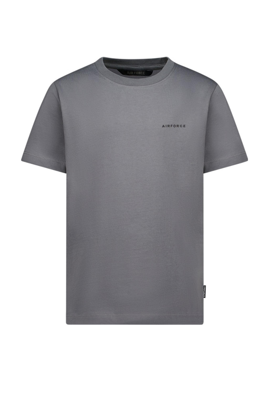 Antraciete jongens Airforce T-shirt van katoen met effen, korte mouwen en ronde hals