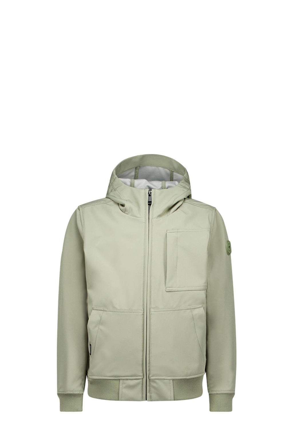 Mintgroene jongens Airforce softshell jas van polyester met effen, lange mouwen, capuchon en ritssluiting