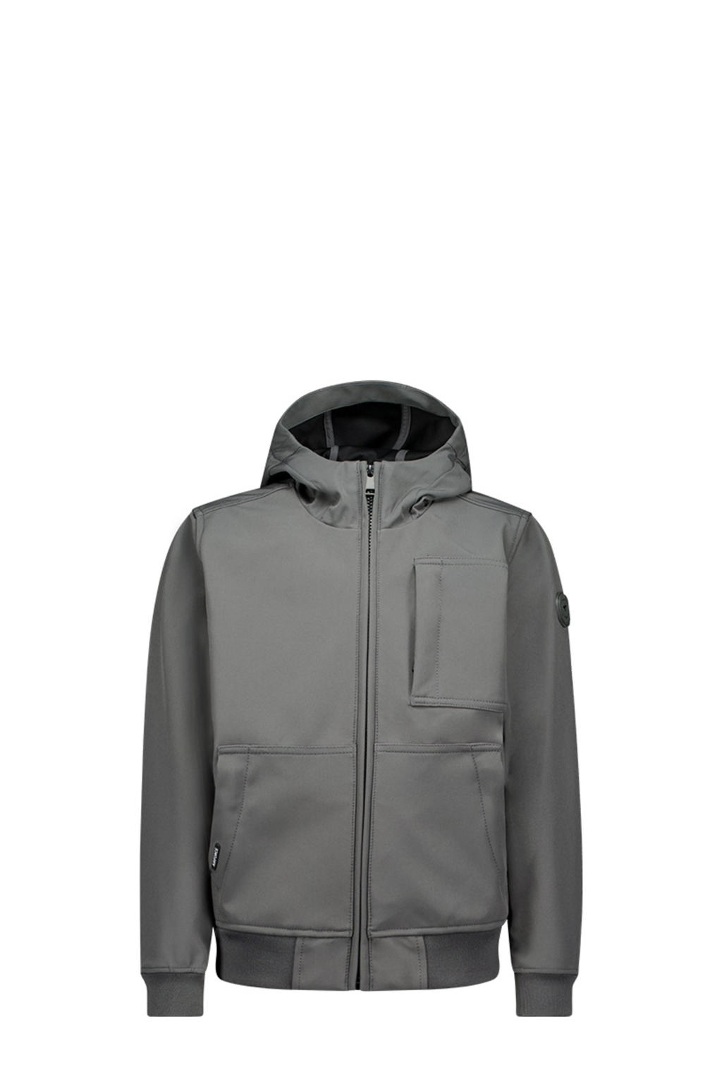 Grijze jongens Airforce softshell jas van polyester met effen, lange mouwen, capuchon en ritssluiting