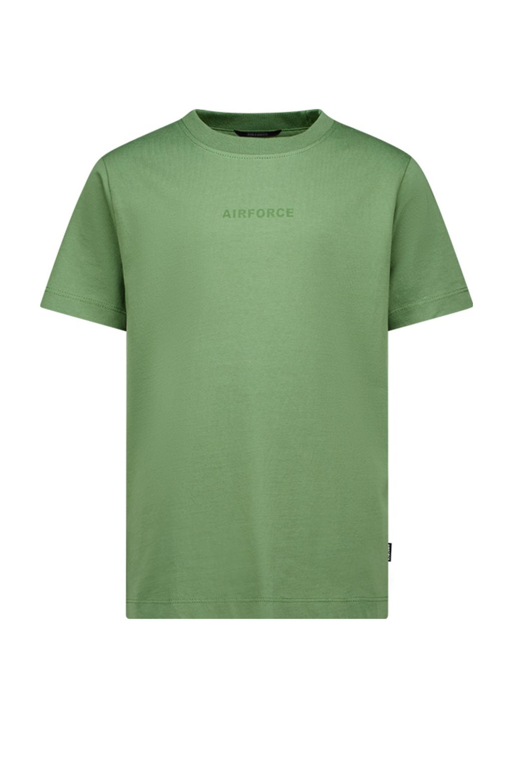 Groene jongens Airforce T-shirt van katoen met effen, korte mouwen en ronde hals