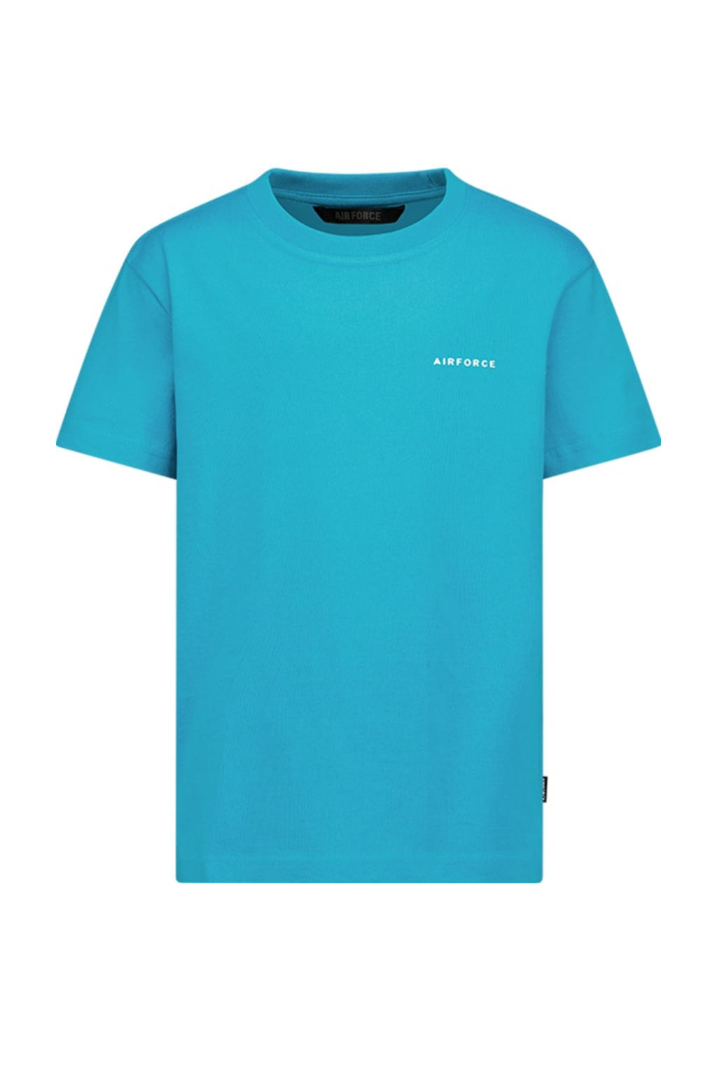 Blauwe jongens Airforce T-shirt van katoen met effen, korte mouwen en ronde hals