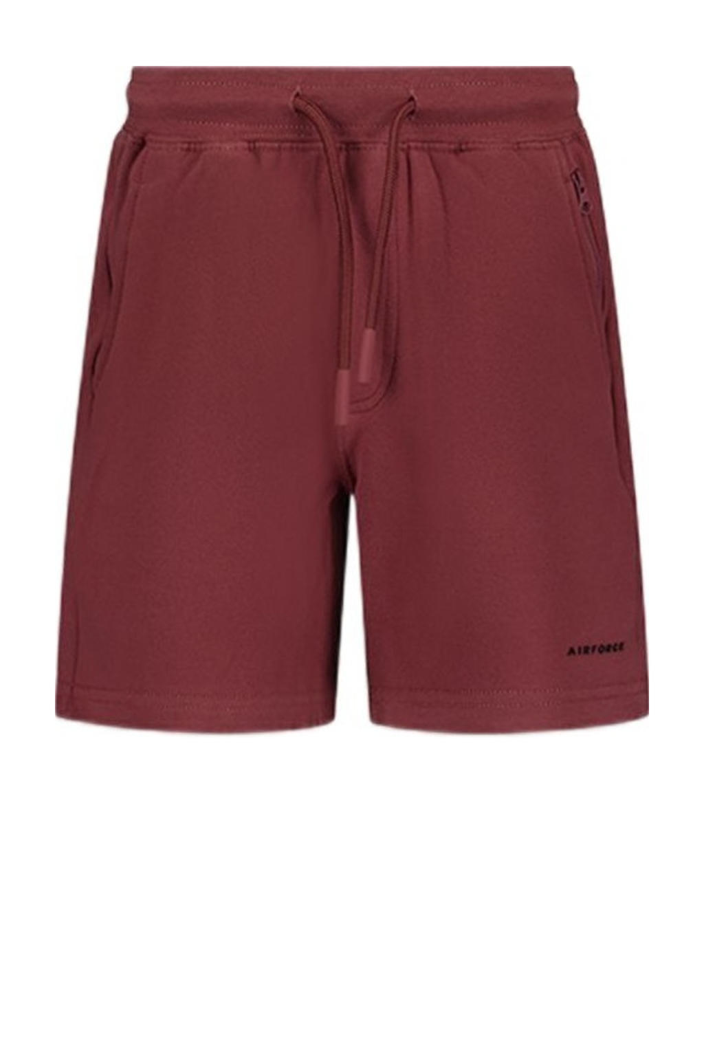 Donkerrode jongens Airforce regular sweatshort van katoen met elastische tailleband met koord en effen